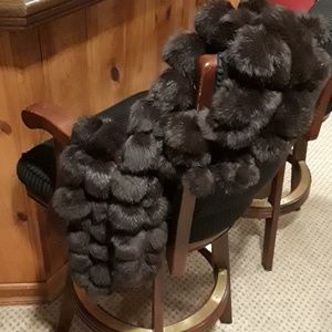 Brown  Fur pom pom scarf
